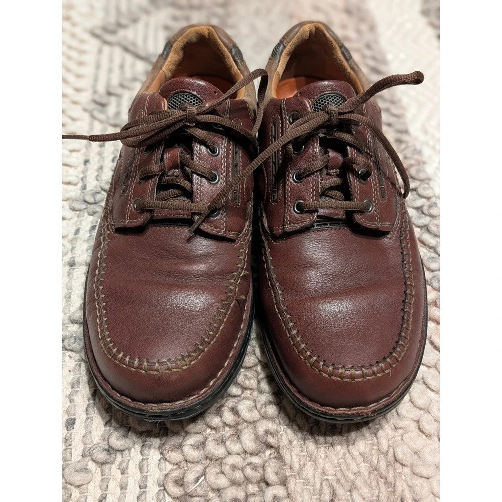 Clarks Unstructured Un.Bent Mens Brown Leather Moc Toe Oxford Shoes Size 9